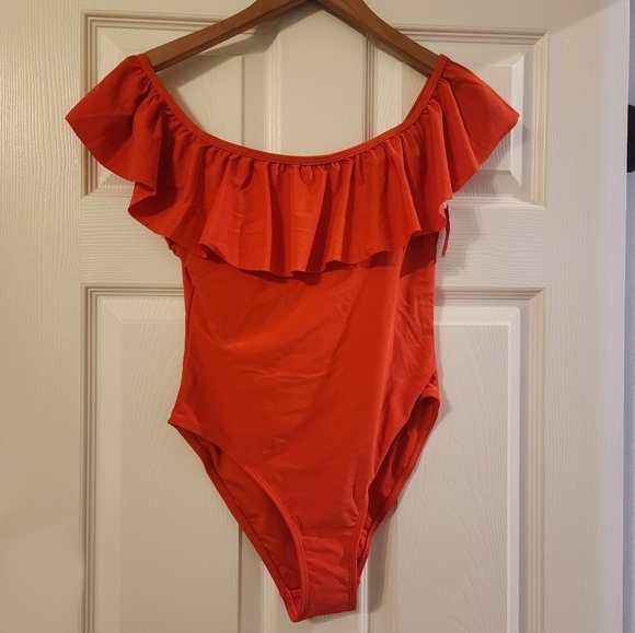 Uncommon Sense Red Ruffle on or off shoulder swimsuit Size M - Picture 1 of 11